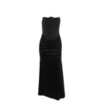 Velvet patchwork waistband strapless dress for women