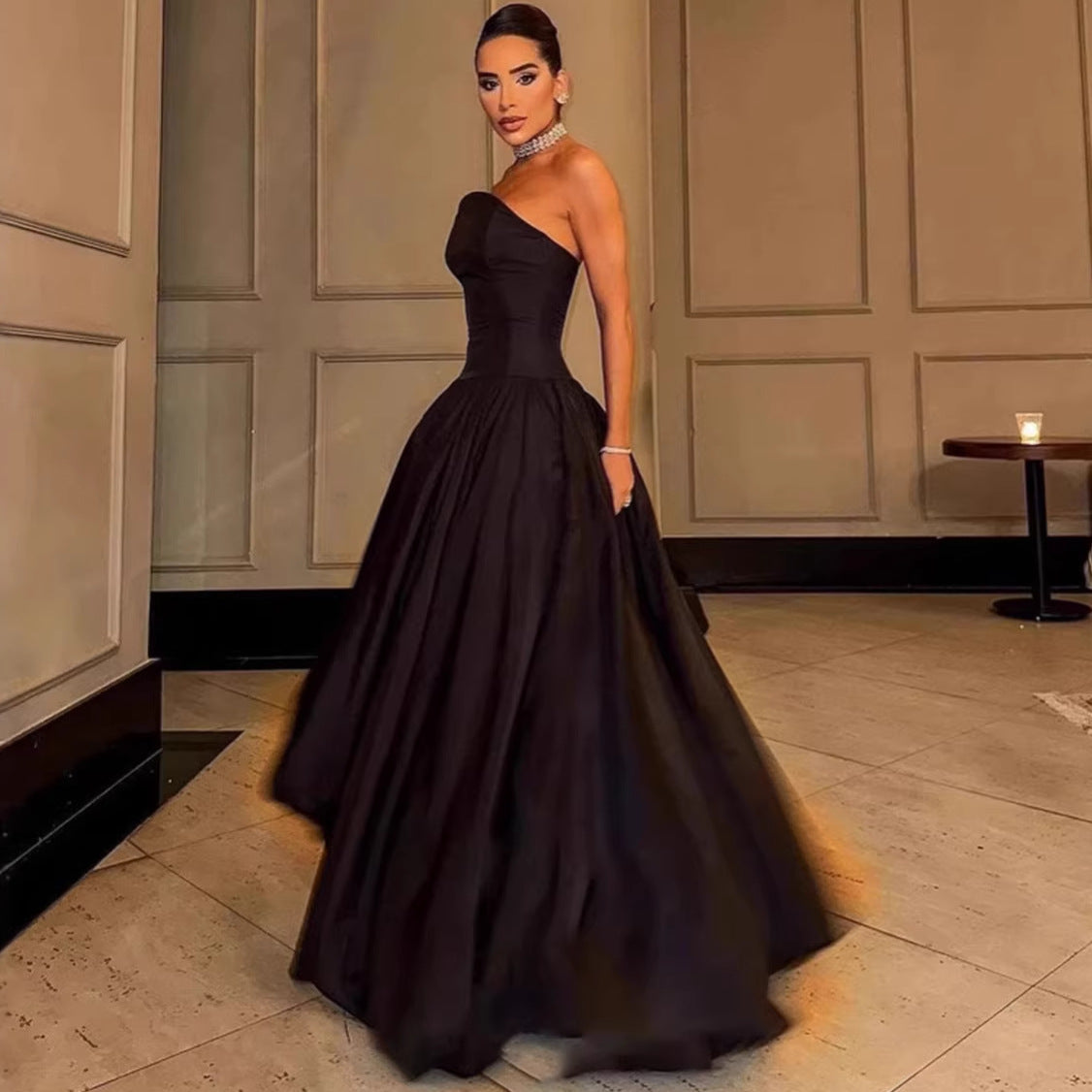 Mouwloze jurk voor dames, sexy rugvrij, effen kleur, elegant, strapless
