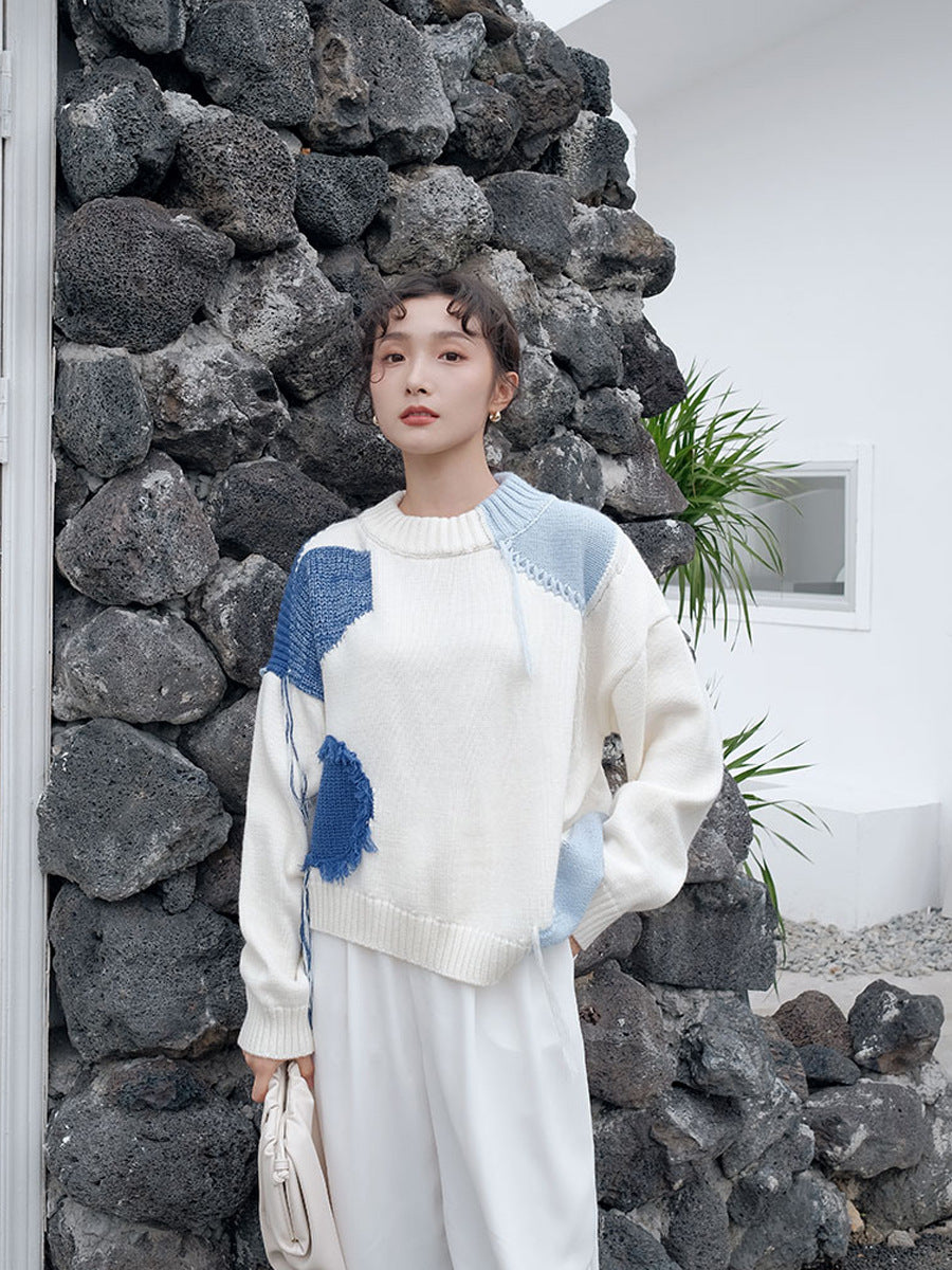 White Tassels Big Size Knitting Sweater Round Neck Long Sleeve Women Pullovers New Fashion Autumn Winter