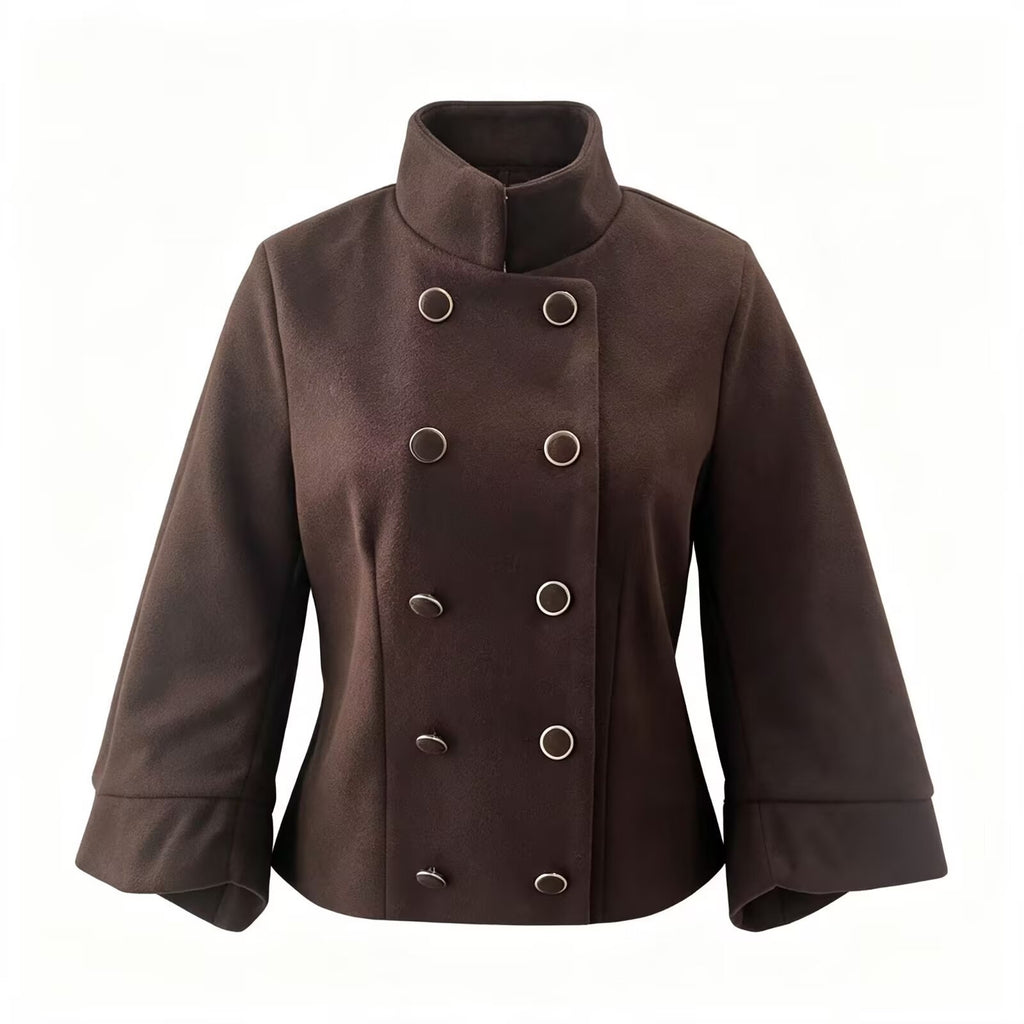 Simple double breasted stand up collar batwing sleeve jacket for women