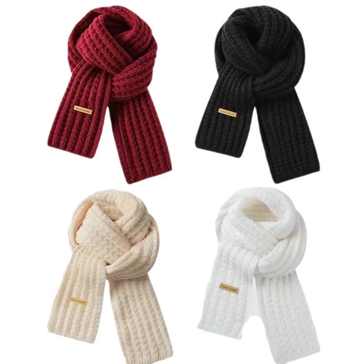 Autumn and winter neck scarf shawl, warm solid color knitted thick scarf