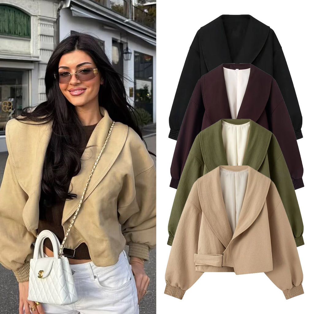 Versatile casual minimalist buckle suit collar jacket