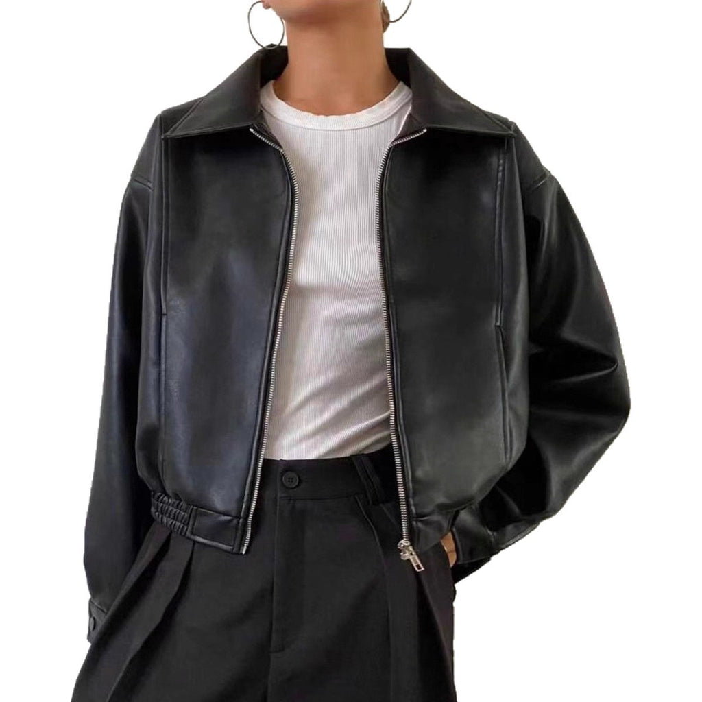 Retro bruine leren jas voor dames
