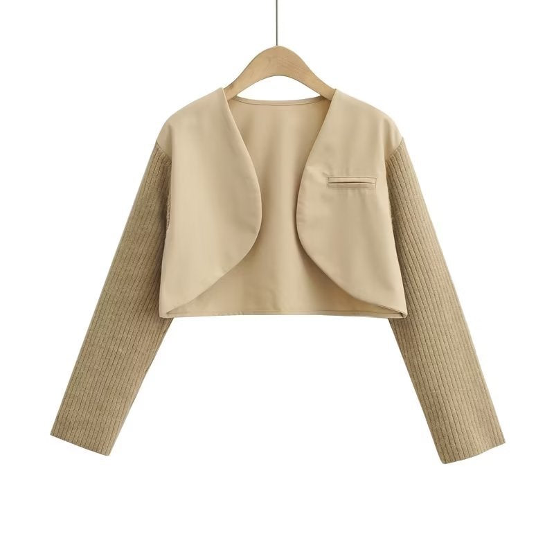 Fashion Long Sleeve Knited Patchwork Jacket Women Loose Open Stitch Short Jackets Coat Autumn Tide Outwears