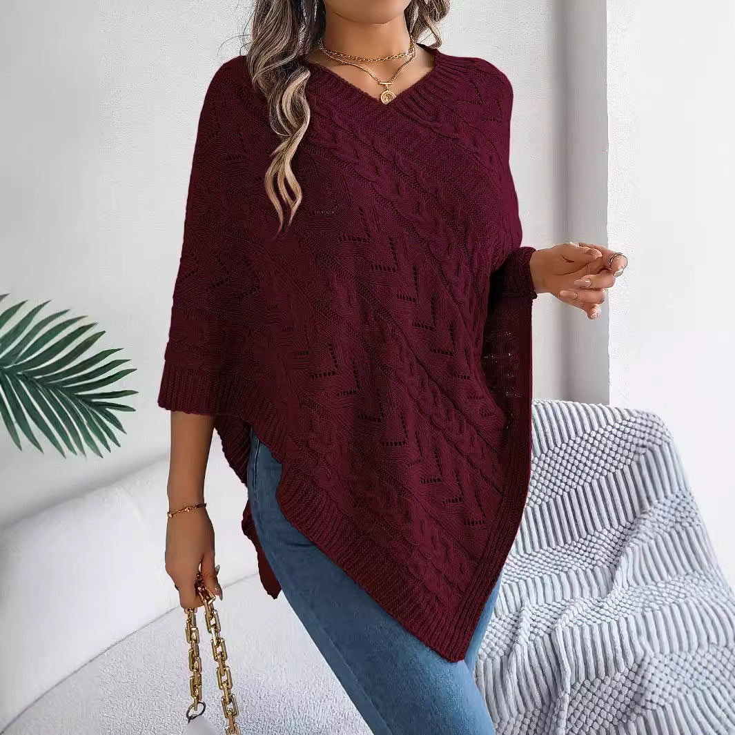 Women's autumn and winter celebrity style elegant casual solid color twist loose cape sweater coat