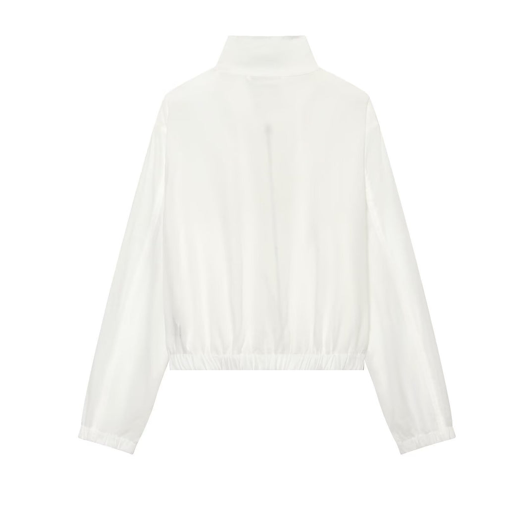 Elastic hem long sleeved stand up collar jacket for women