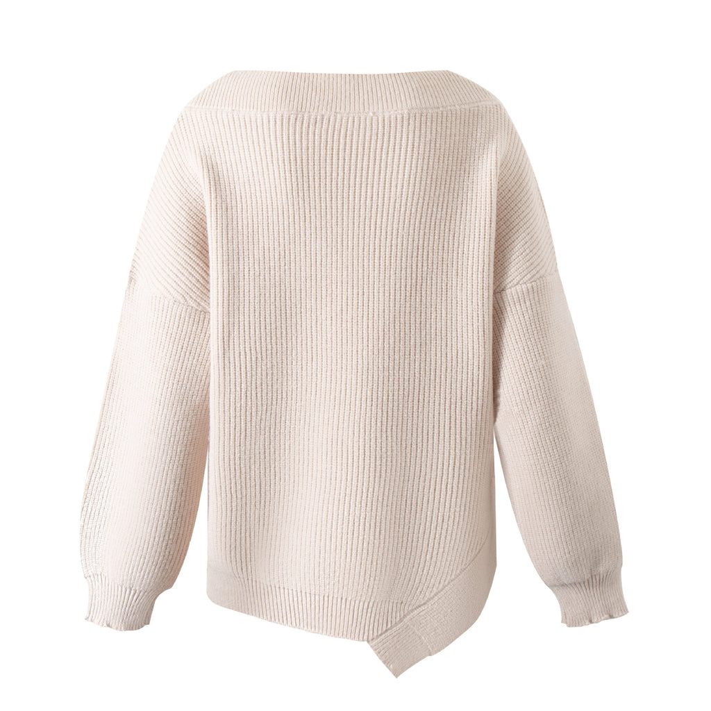 American lazy style loose elastic thread groove irregular knitting sweater
