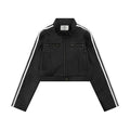 Striped leather jacket for women