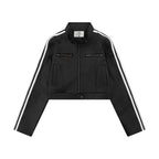 Striped leather jacket for women