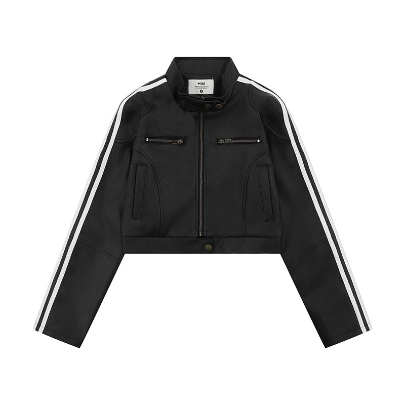 Striped leather jacket for women