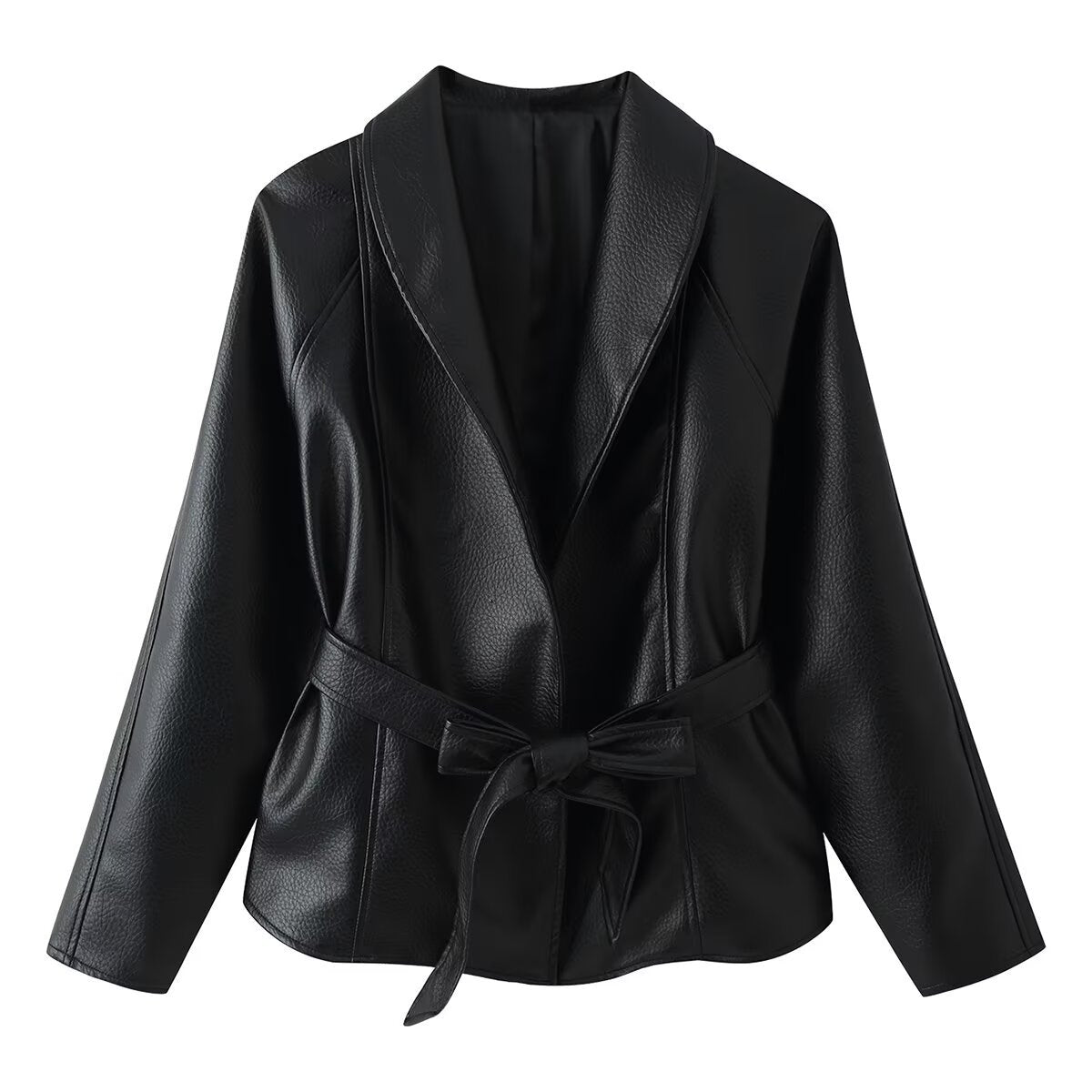 Wearing a PU leather jacket with a belt for women