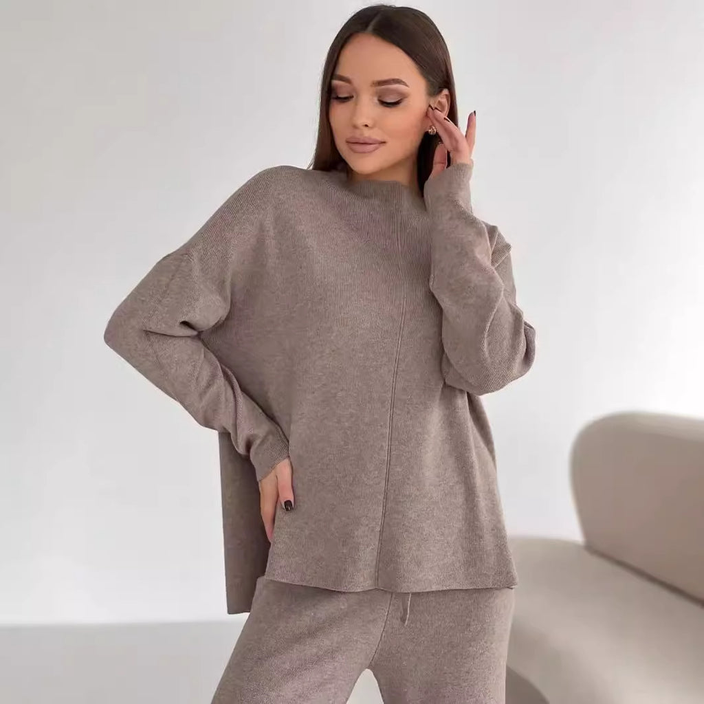 Fall Winter Russian Long Sleeve Loose Casual Pants Sweater Set Women Best-selling Split Set