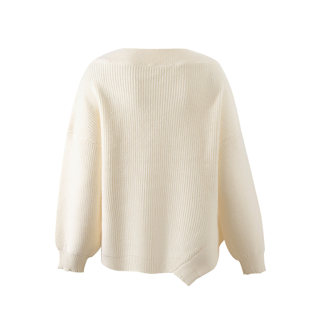 American lazy style loose elastic thread groove irregular knitting sweater