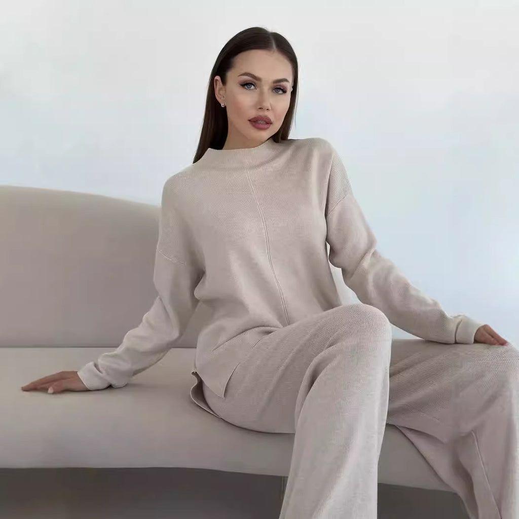 Fall Winter Russian Long Sleeve Loose Casual Pants Sweater Set Women Best-selling Split Set