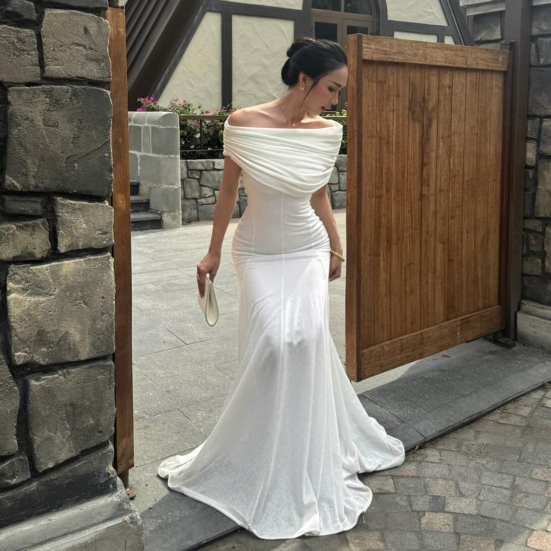 Sexy strapless temperament one shoulder dress for women