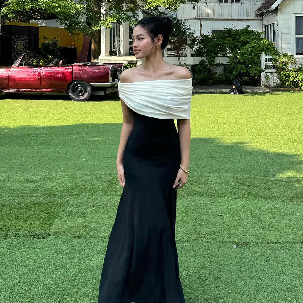 Sexy strapless temperament one shoulder dress for women
