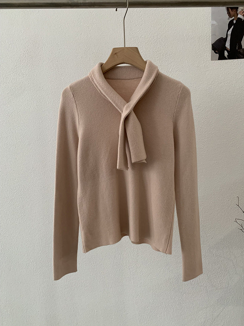 Cross-Neck V-Neck Knit Sweater