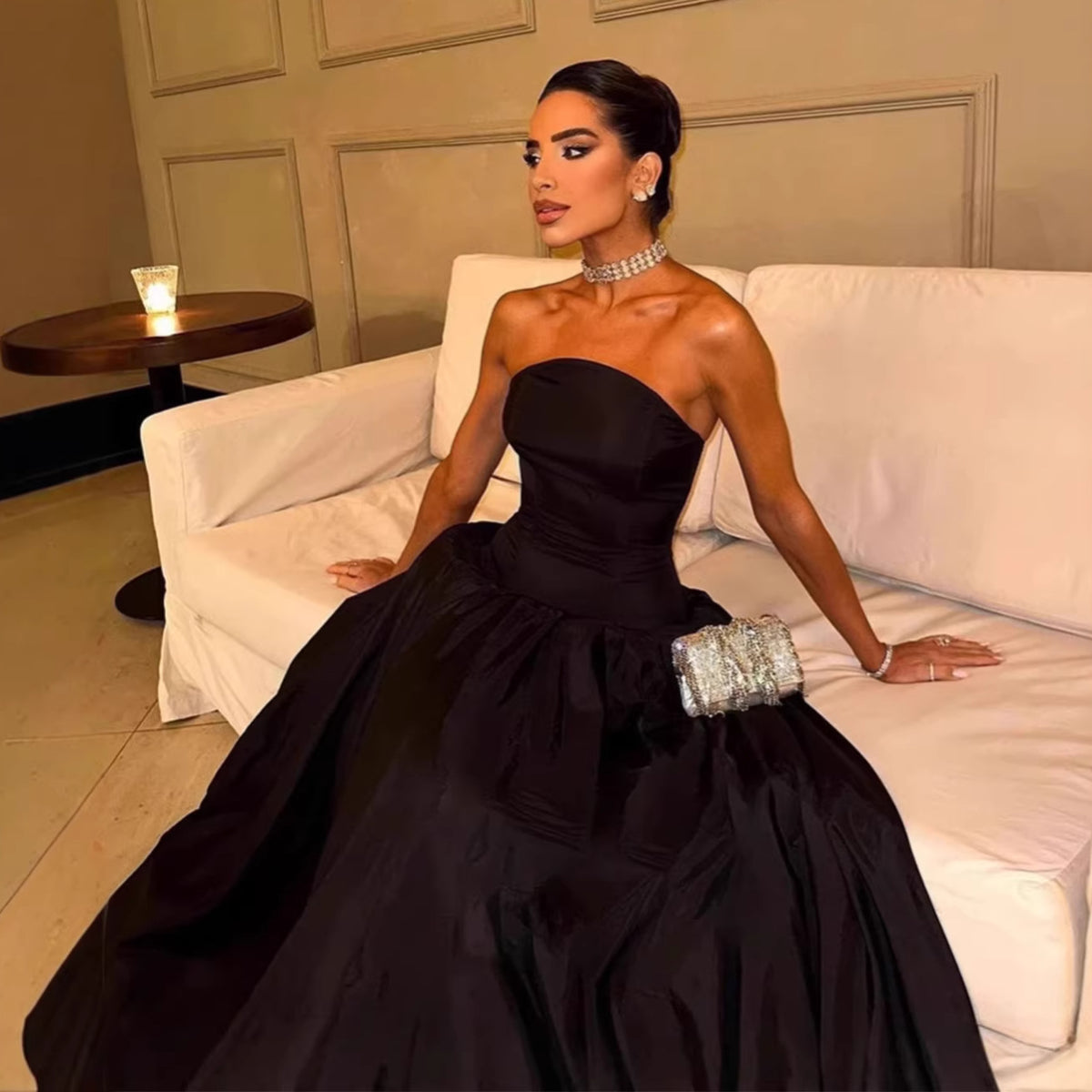 Mouwloze jurk voor dames, sexy rugvrij, effen kleur, elegant, strapless