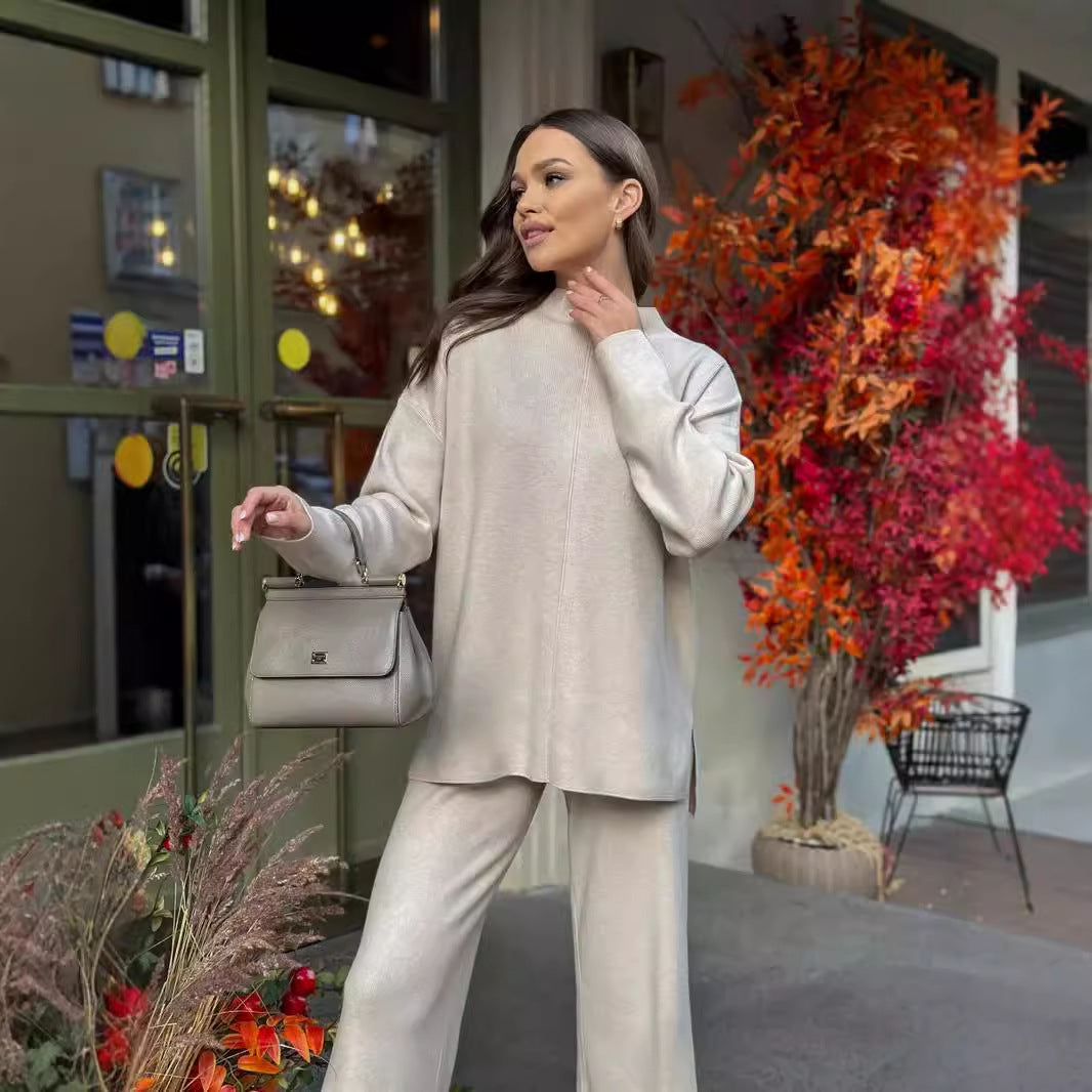 Fall Winter Russian Long Sleeve Loose Casual Pants Sweater Set Women Best-selling Split Set