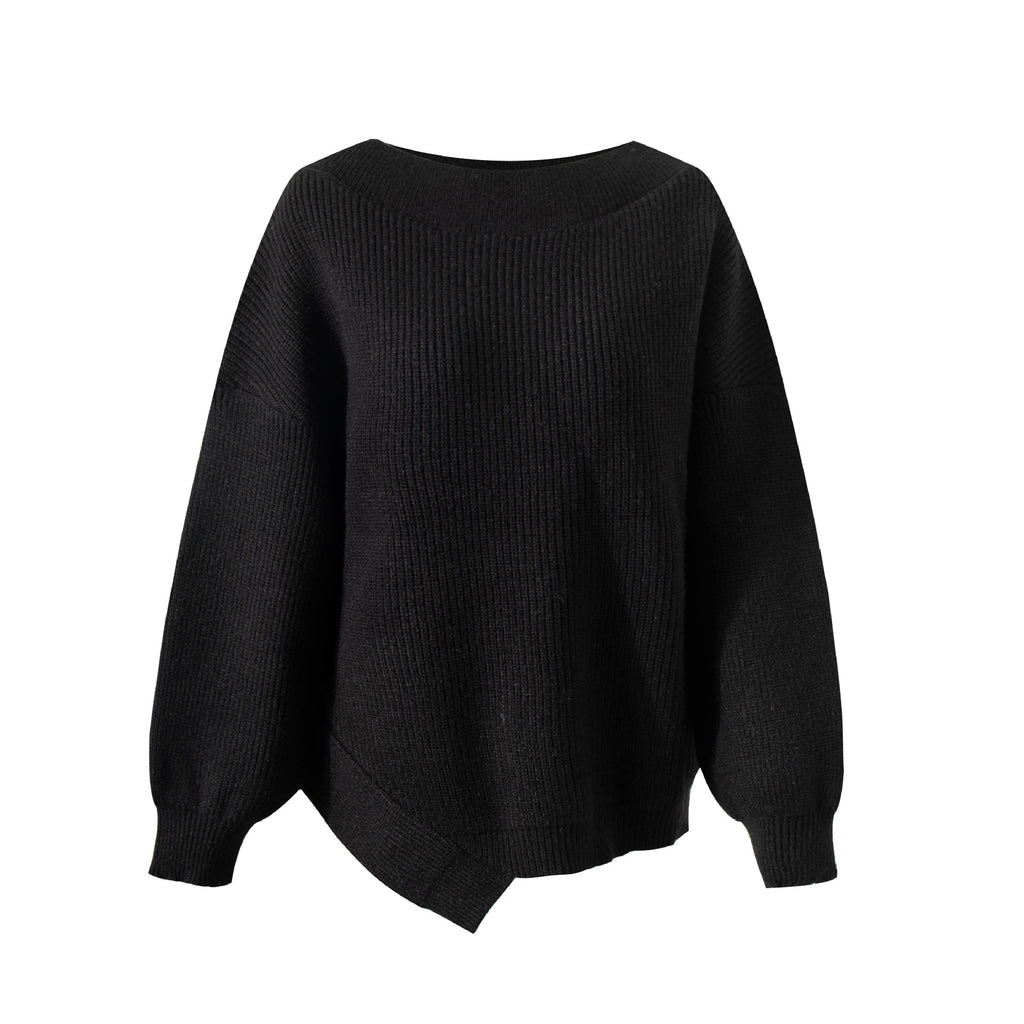 American lazy style loose elastic thread groove irregular knitting sweater