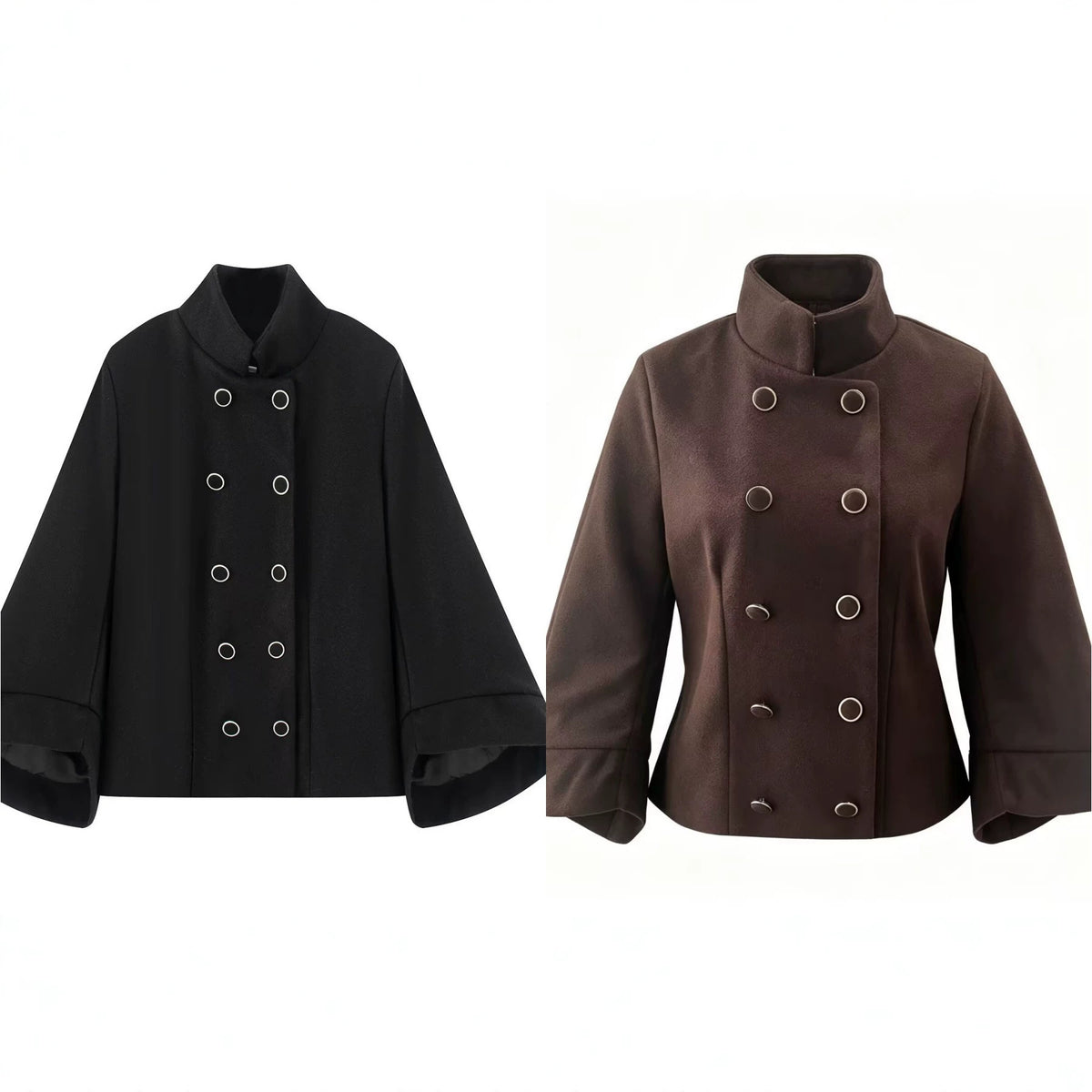 Simple double breasted stand up collar batwing sleeve jacket for women