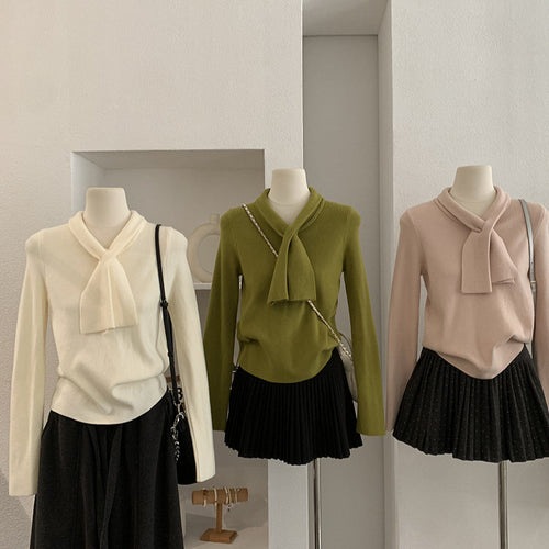 Cross-Neck V-Neck Knit Sweater