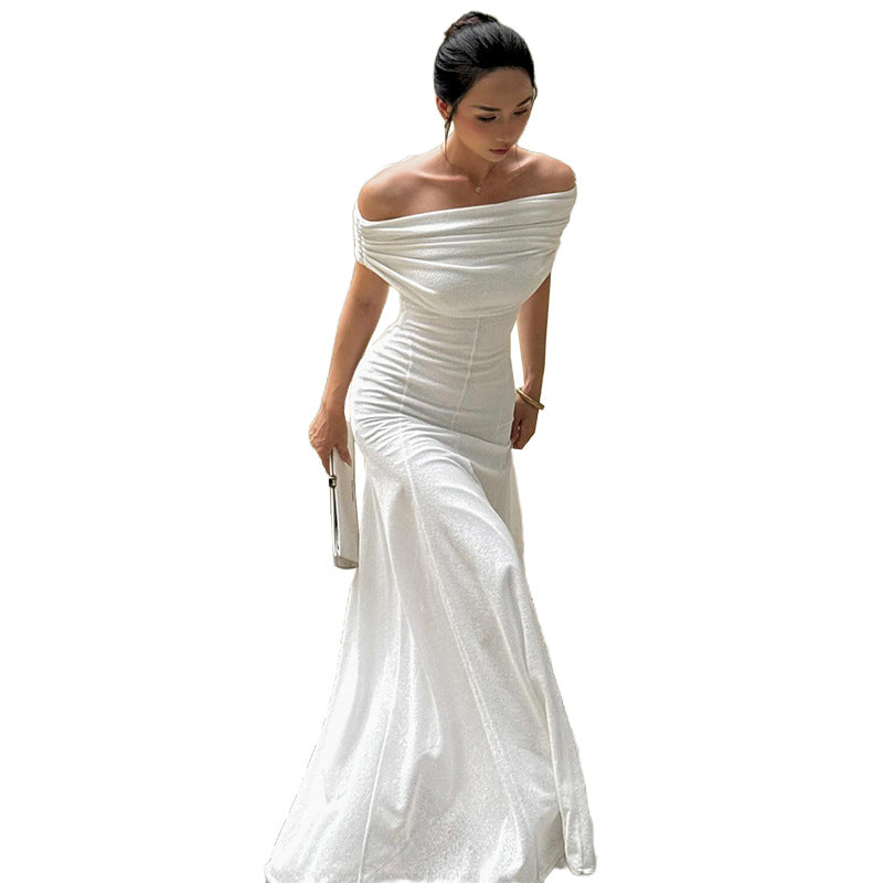 Sexy strapless temperament one shoulder dress for women
