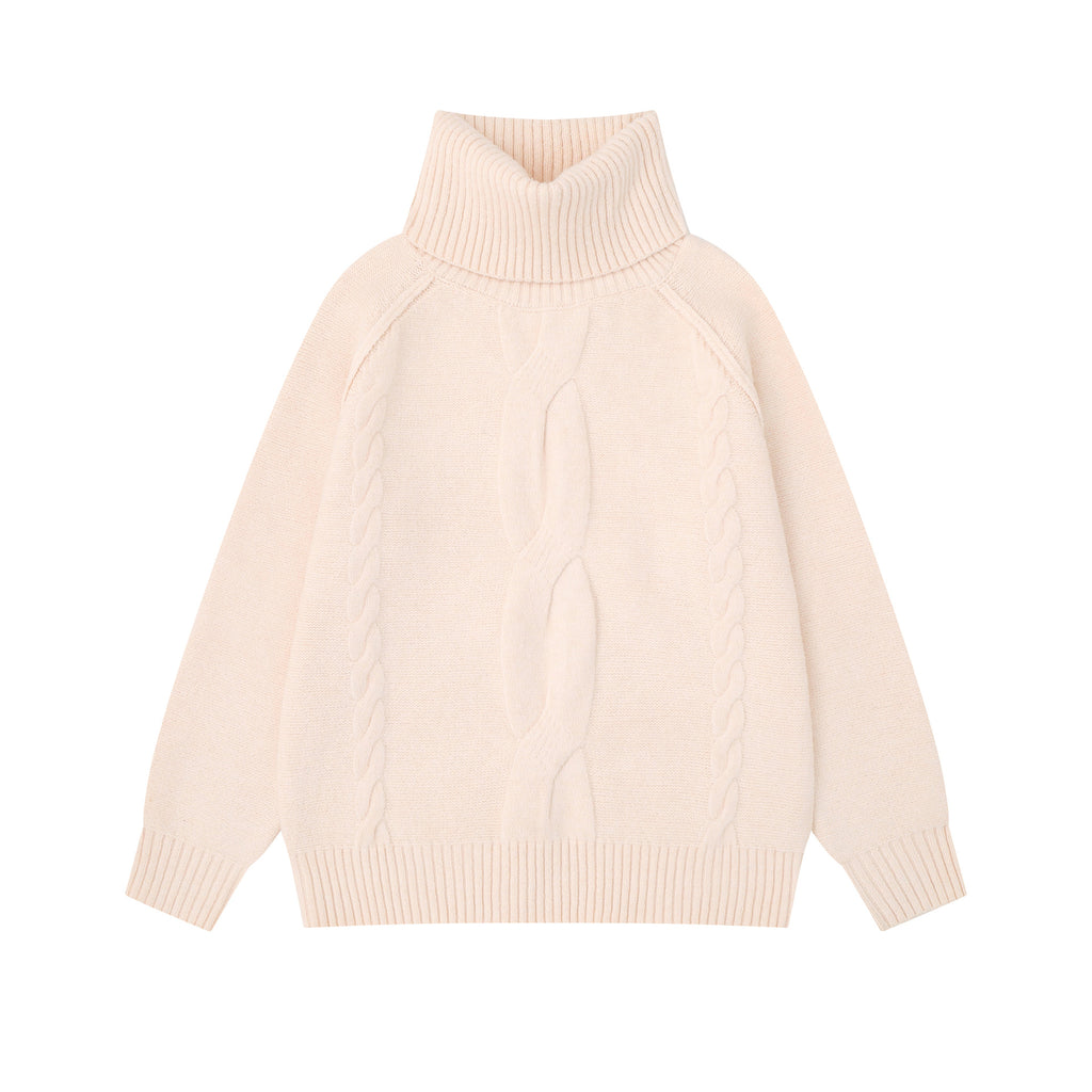 Cable Knit Sweater for Women, Turtleneck Raglan Sleeve, Oversized Thick Warm Knit Top