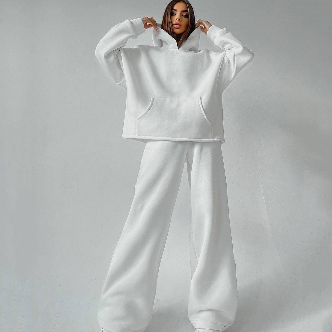 Hooded Pocket Sweatshirt Set Two-Piece Outfit for Women