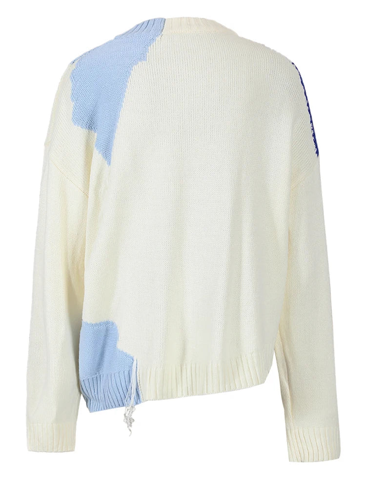White Tassels Big Size Knitting Sweater Round Neck Long Sleeve Women Pullovers New Fashion Autumn Winter