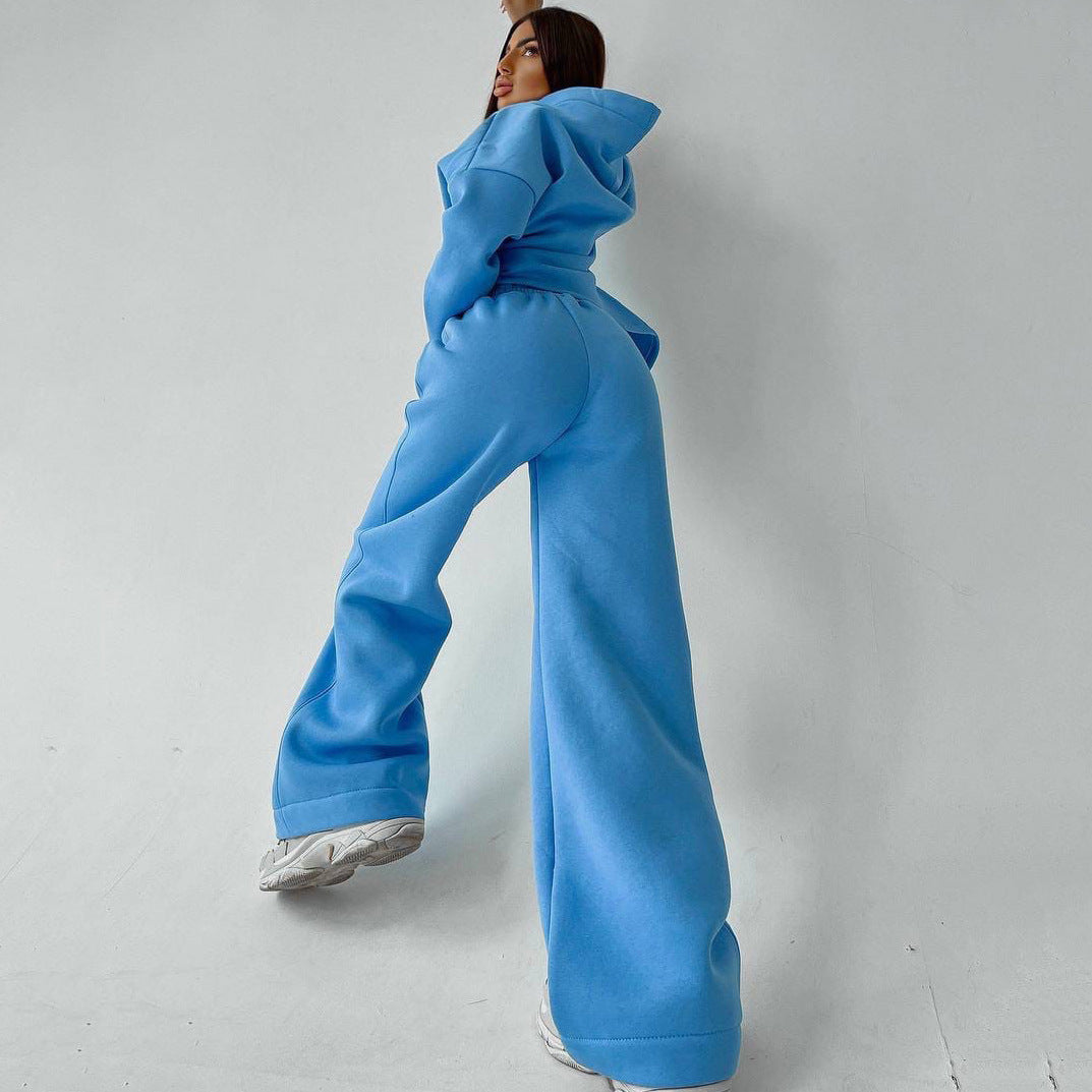 Hooded Pocket Sweatshirt Two-Piece Set for Women