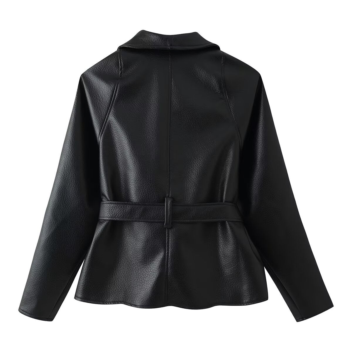 Wearing a PU leather jacket with a belt for women