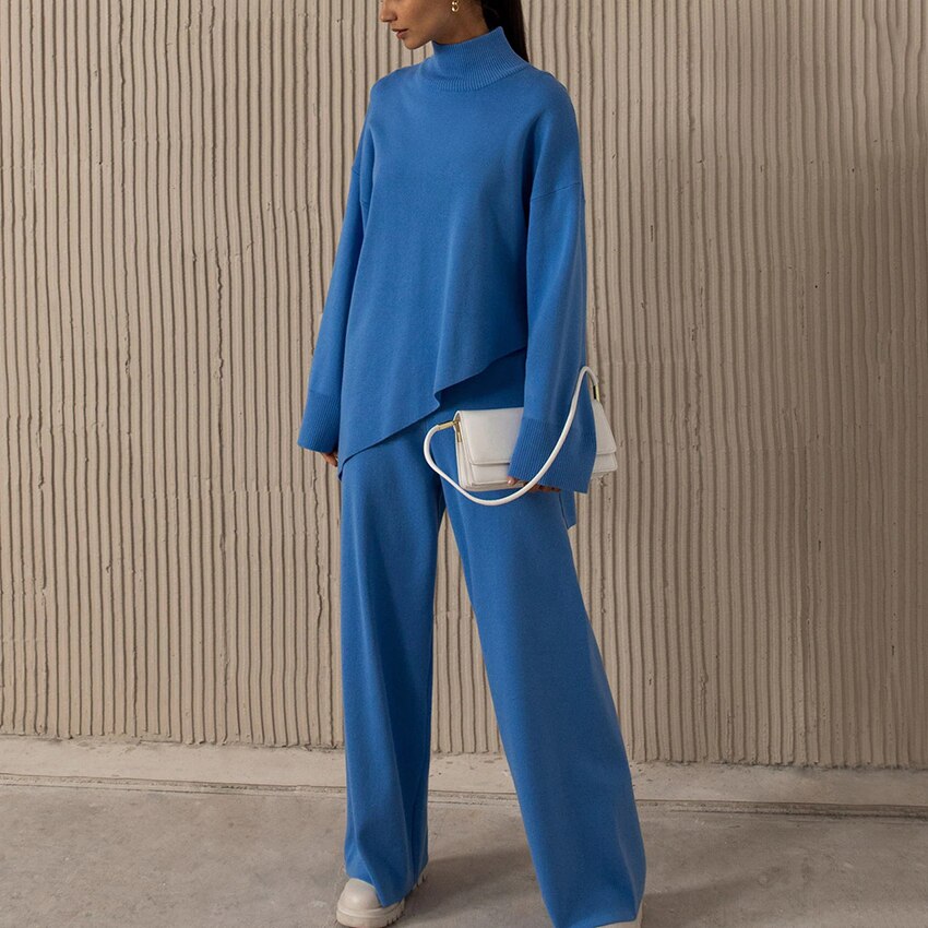 Women’s Elegant Turtleneck Sweater & Wide-Leg Pants Set