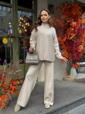 Fall Winter Russian Long Sleeve Loose Casual Pants Sweater Set Women Best-selling Split Set