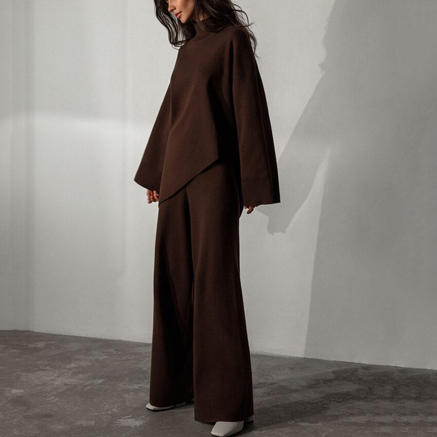 Women’s Elegant Turtleneck Sweater & Wide-Leg Pants Set