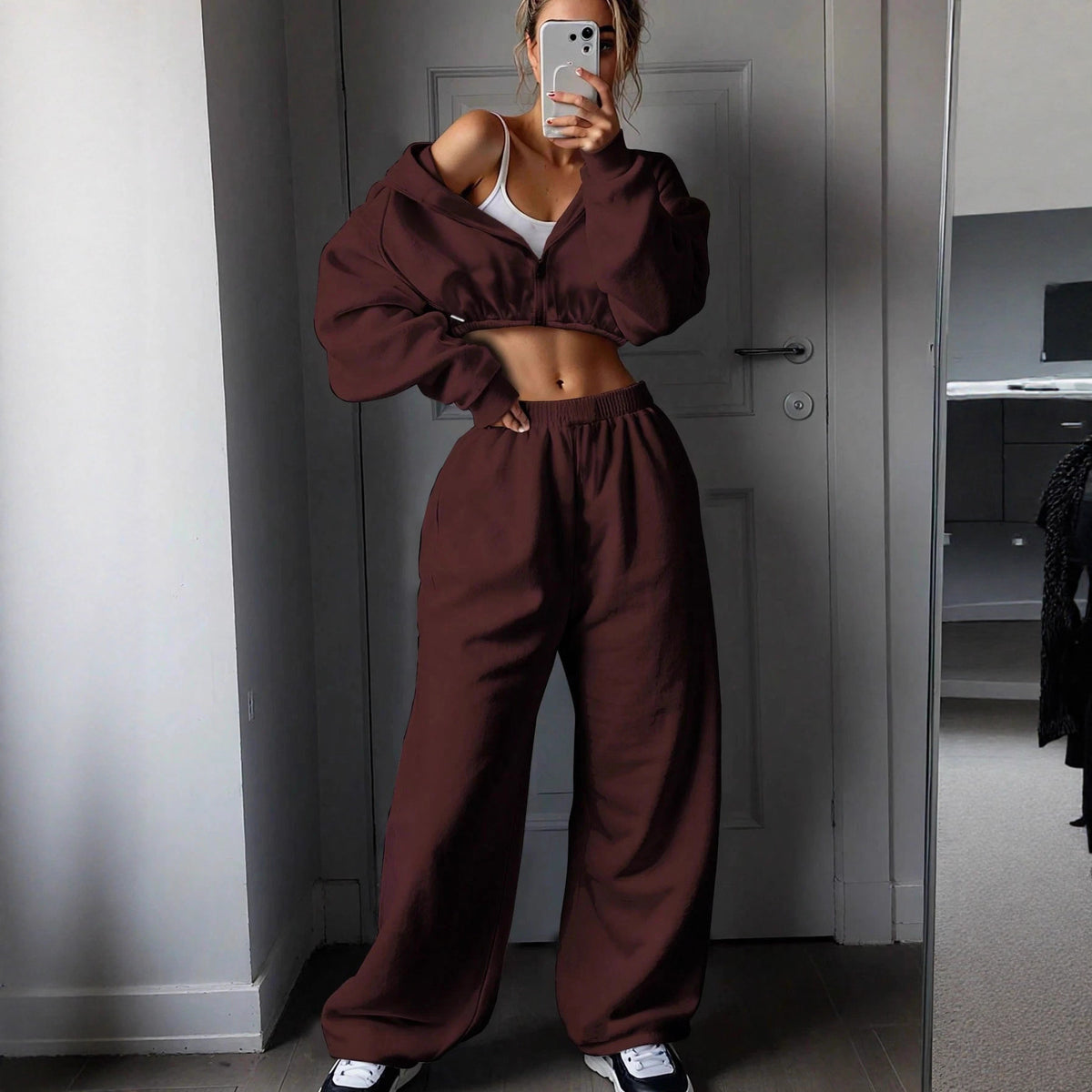 Fashionable Long Sleeve Casual Sporty Hoodie Set for Women, Two-Piece Outfit Autumn/Winter Wear