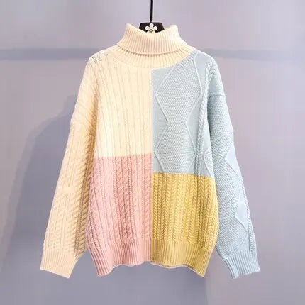 Women’s Patchwork Turtleneck Winter Sweater