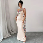 Getailleerde rugloze strapless jurk met contrasterende details voor dames
