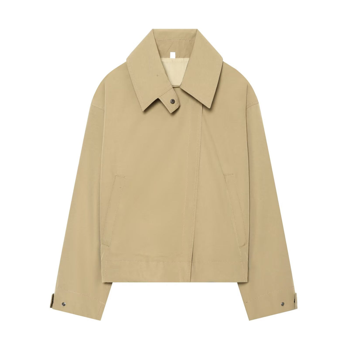 Zipper embellishment lapel coat women's coat