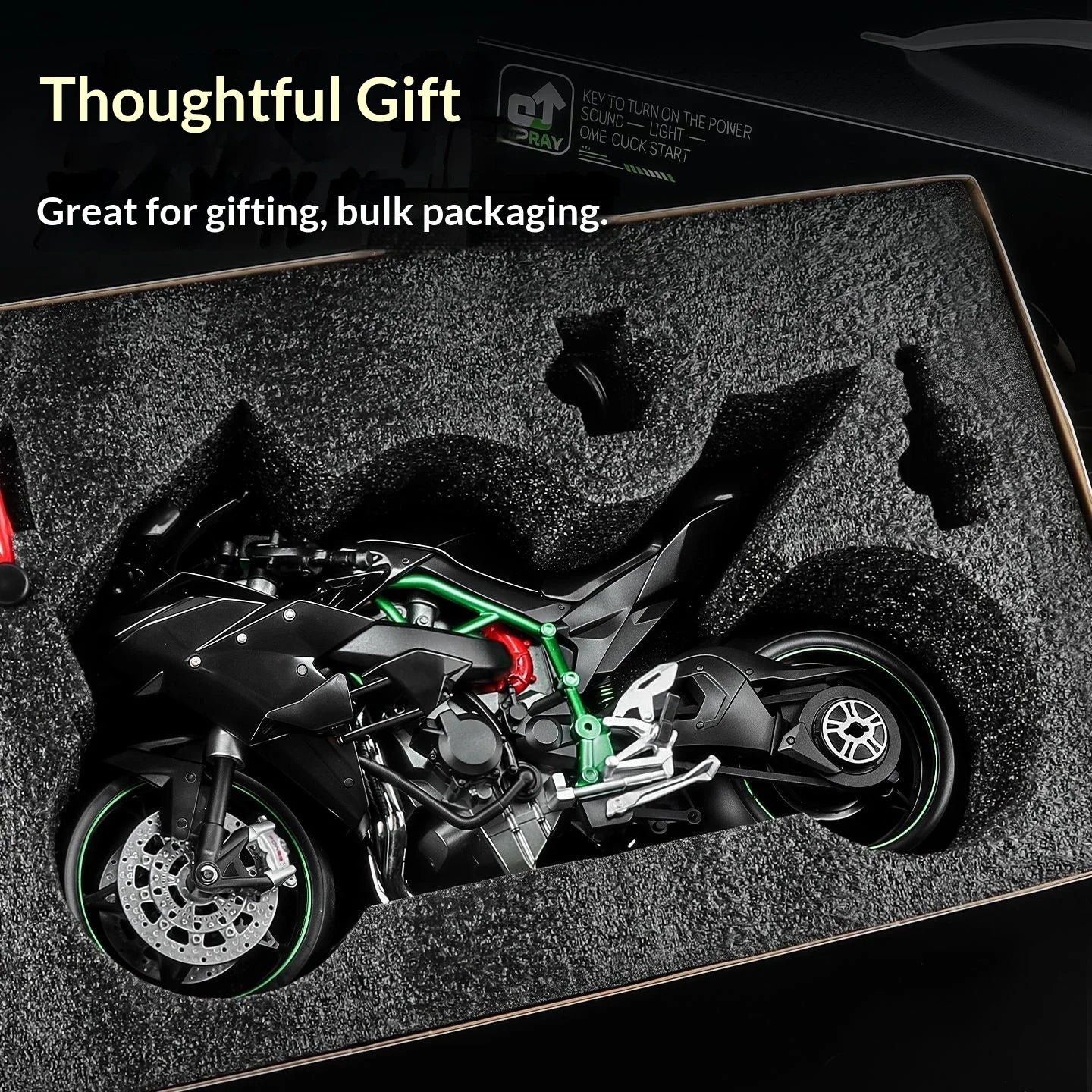 Kawasaki Ninja H2R 1:9 Scale Dynamic Model - Smoke Effect Alloy Motorcycle in Gift Box, Collector‘s Edition Cars